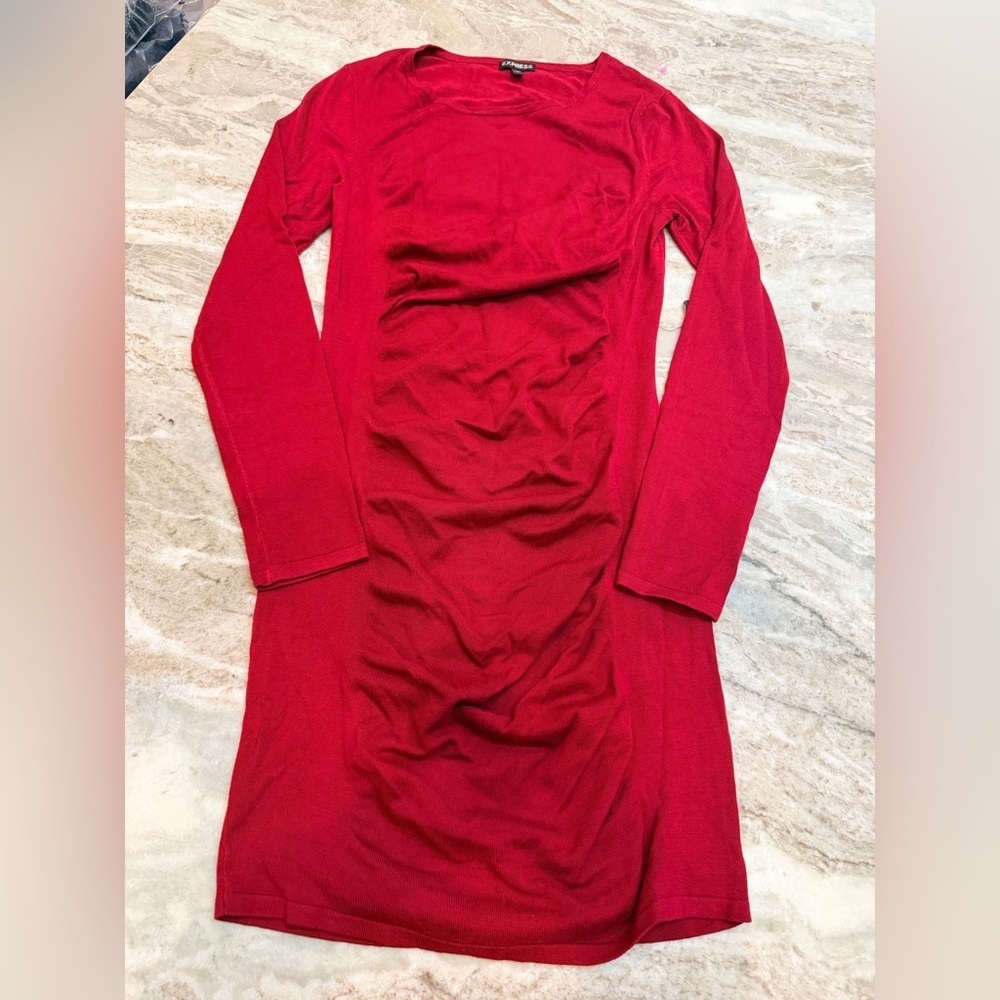 Express Red Bodycon Long Sleeve Mini Dress Soft Stretch Medium Date Night NEW